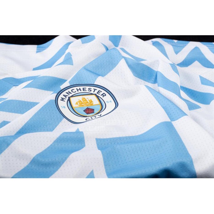 Camiseta Pre Partido del Manchester City 2022 Azul y Blanco - Haga un click en la imagen para cerrar